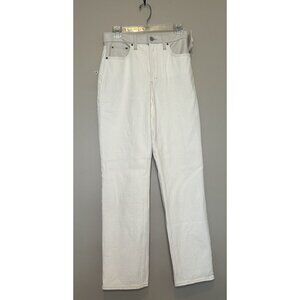 Abercrombie & Fitch Cream 90's Straight Ultra High Rise Jeans Leather Trim 27